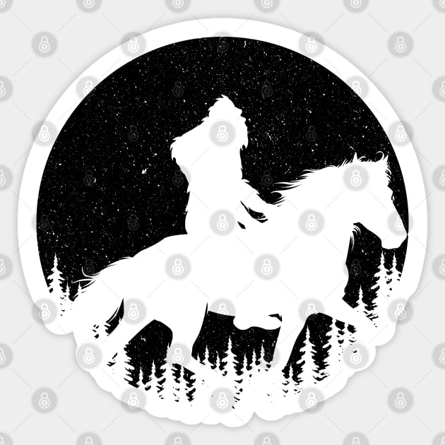 Bigfoot Riding A Horse Silhouette Sticker by Tesszero